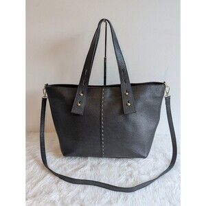 Tano Black Leather Tote Bag with Detachable Strap